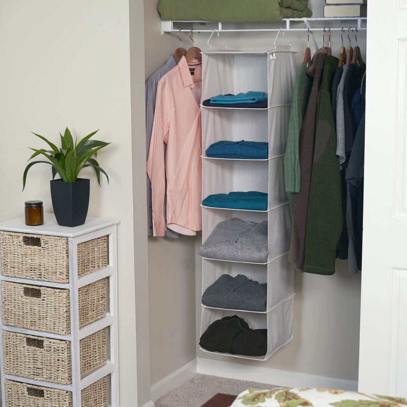 Household Essentials منظم خزانة معلق أساسي للمنزل 311312 | 6 رفوف | قماش طبيعي - Image 2